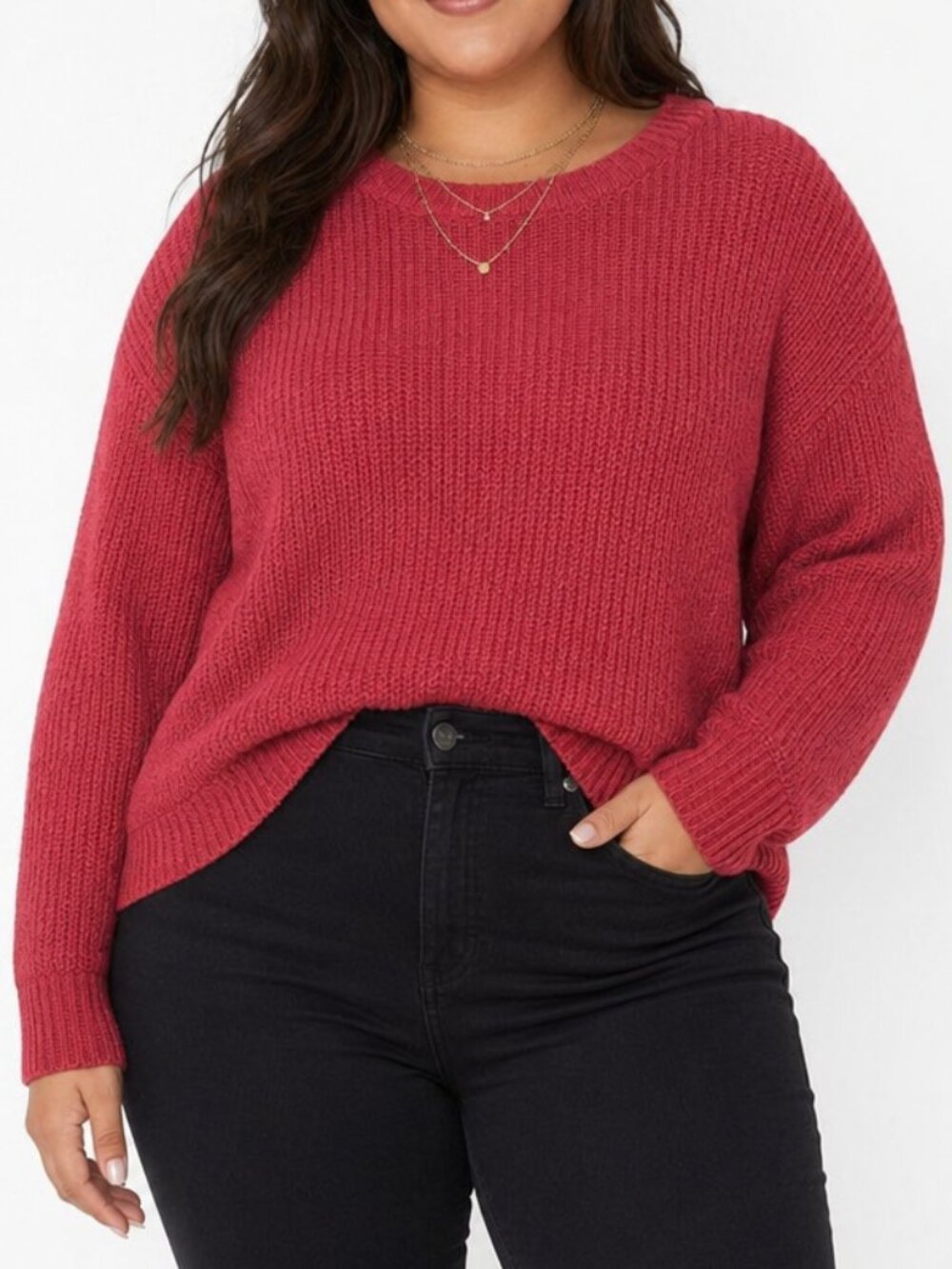 Evri Plus Size Cozy Comfy Casual Red Ribbed Relaxed Fit Slub Sweater 2X